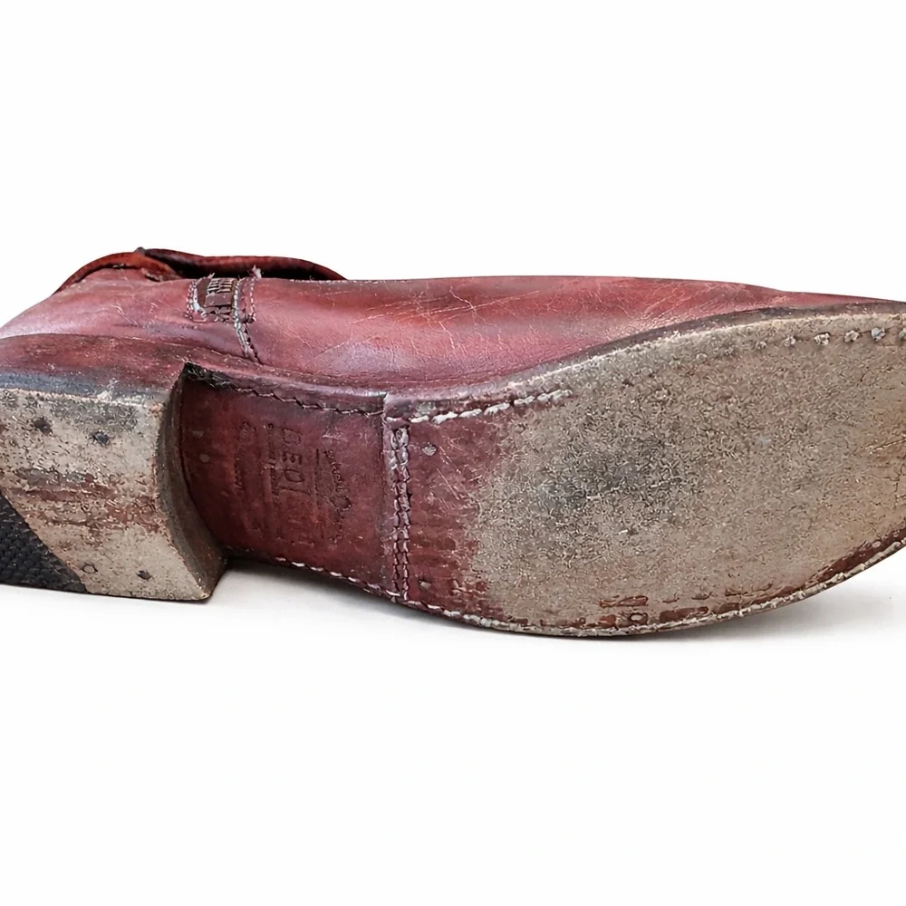 BED|STU Craven Distressed Leather Fringe Ankle Boots in Burgandy Red Size 8.5 - Picture 4 of 9